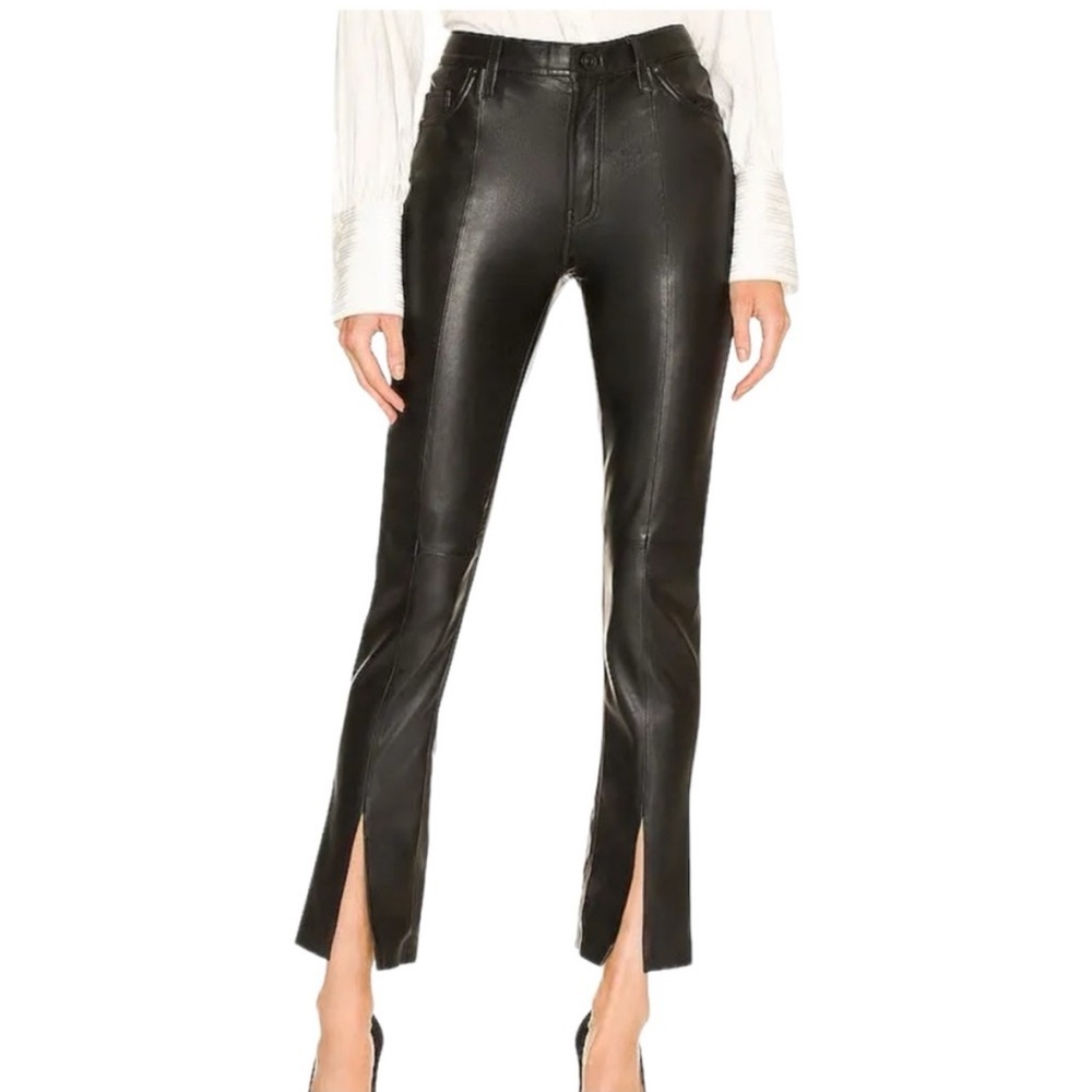 NWT Hudson Barbara REVOLVE Faux Leather Black Beauty Pants Split Hem Size 33